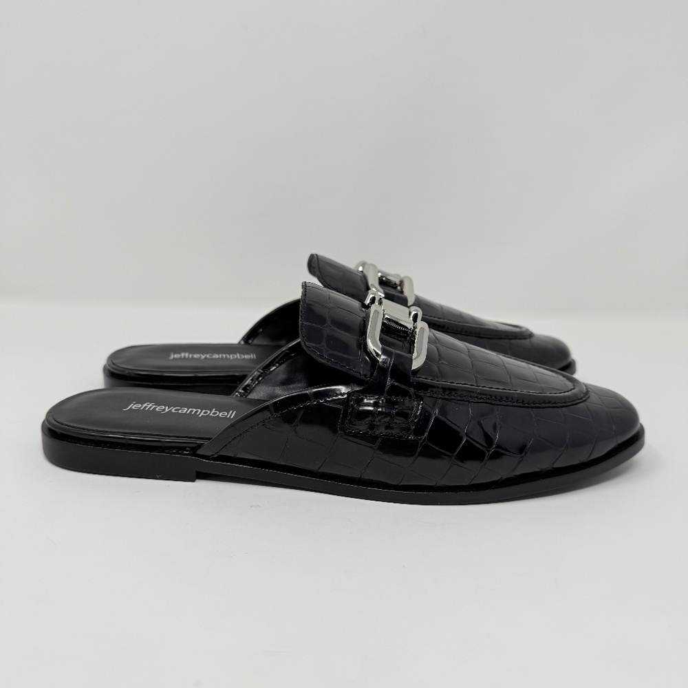 New Jeffrey Campbell Moment Mule Black Croco Silver Sz 9 - Picture 3 of 11